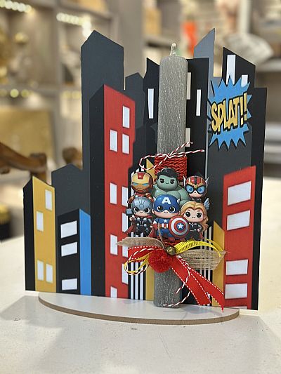 ΠΑΣΧΑΛΙΝΗ ΑΡΩΜΑΤΙΚΗ ΛΑΜΠΑΔΑ ΣΟΥΠΕΡ ΗΡΩΕΣ ΜΕ ΘΕΜΑΤΙΚΗ ΞΥΛΙΝΗ ΒΑΣΗ 30εκ-8312